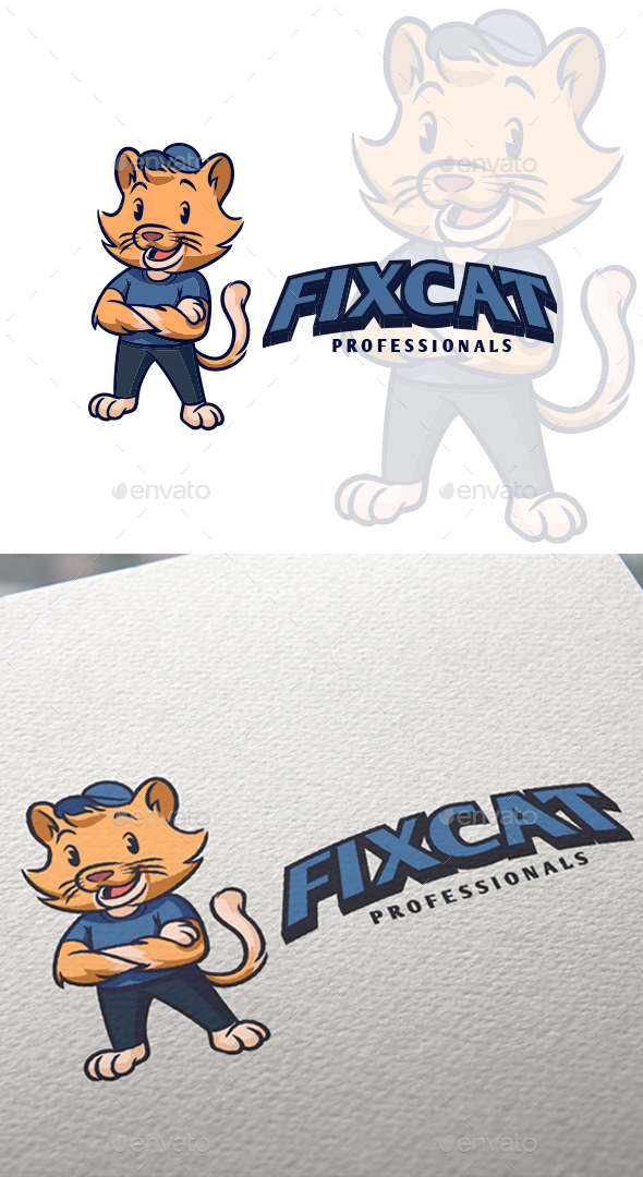 Cartoon Fix Cat Professional Mascot Logo Templates