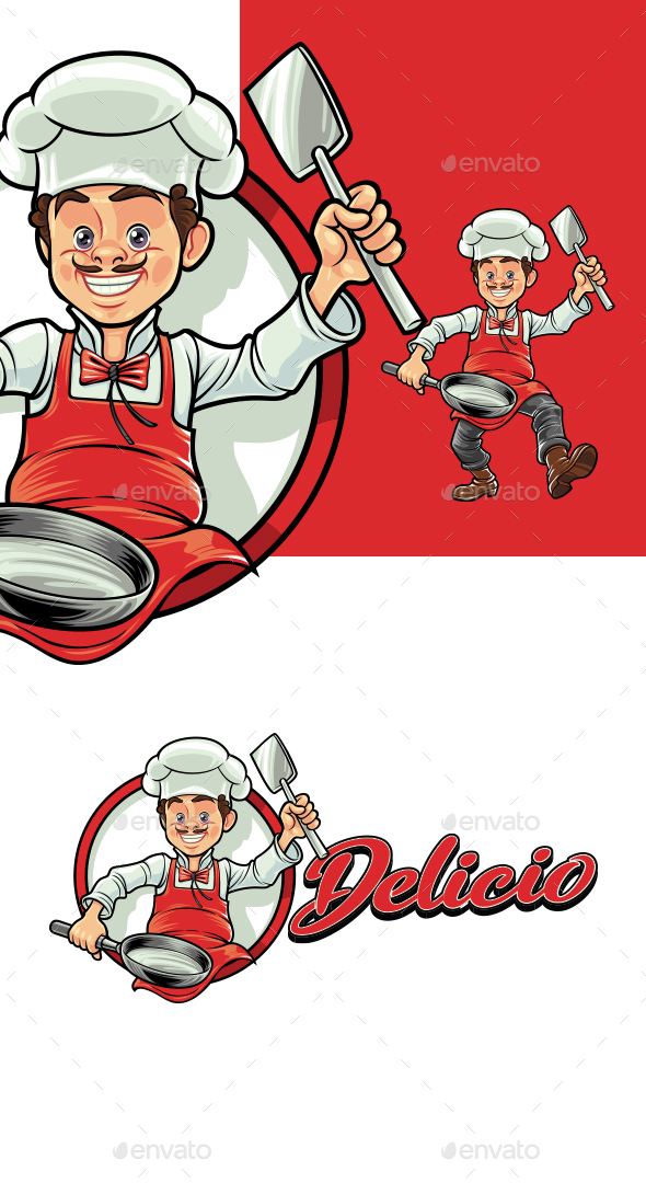Cartoon Professional Chef Mascot Logo Templates