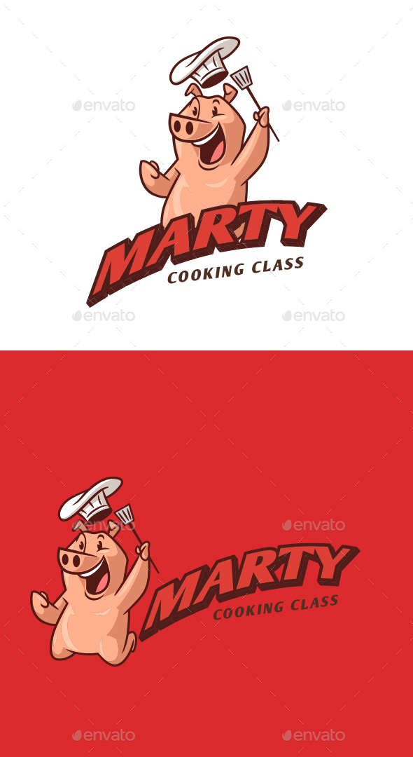 Cartoon Chef Pig - Cooking Class Mascot Logo Templates