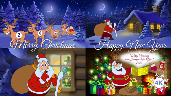 Christmas And New Year Animated Card With Santa Claus 4K
