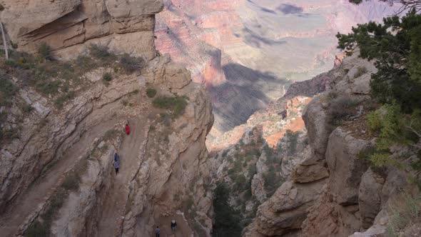 Tourists at Grand Canyon hiking trail, Arizona, USA