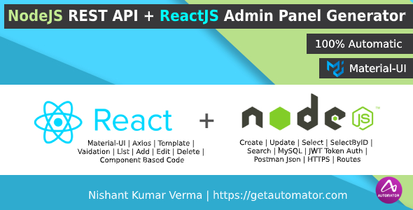 NodeJS REST API + ReactJS Admin Panel Generator from MySQL + JWT + Postman Json