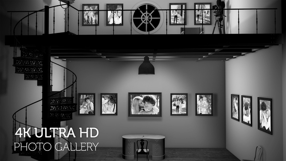 Black and White Photo Gallery in an Industrial style Loft at Night