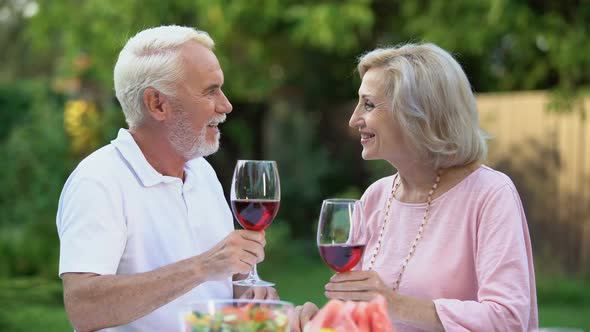 Happy Old Couple Toasting, Man Complimenting Beloved Woman, Marriage Agency