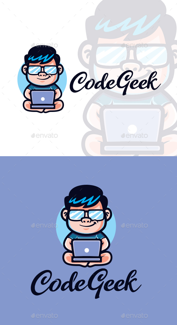 Cartoon Geek Code Mascot Logo Templates