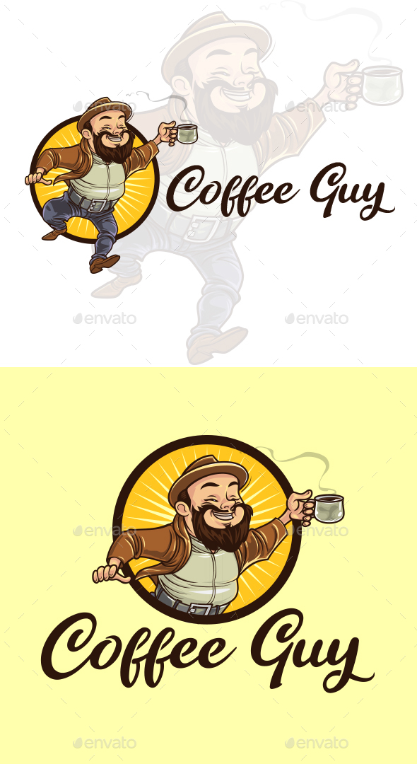 Cartoon Coffee Guy Mascot Logo Templates
