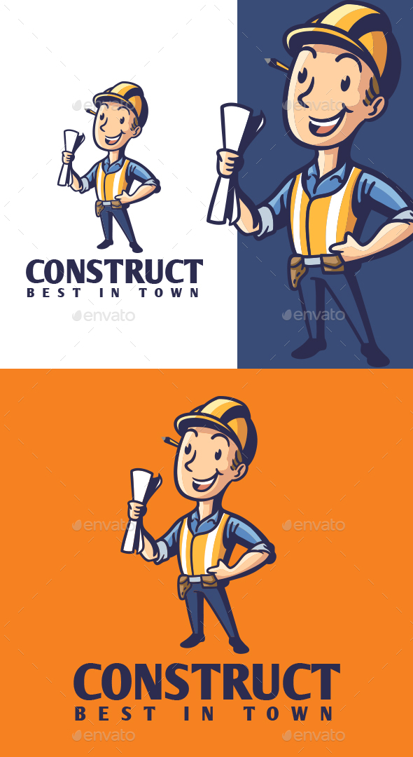 Cartoon Professional Contractor Character Mascot Logo