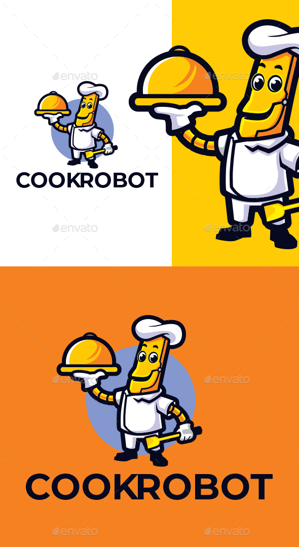 Cartoon Chef Robot Character Mascot Logo