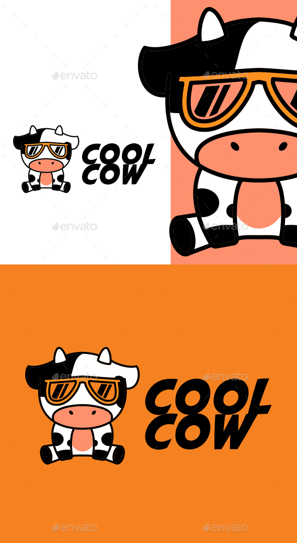 Cartoon Cool Cow Character Mascot Logo Templates