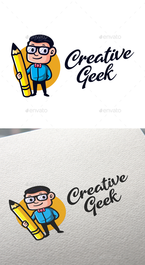 Cartoon Creative Geek Character Mascot Logo