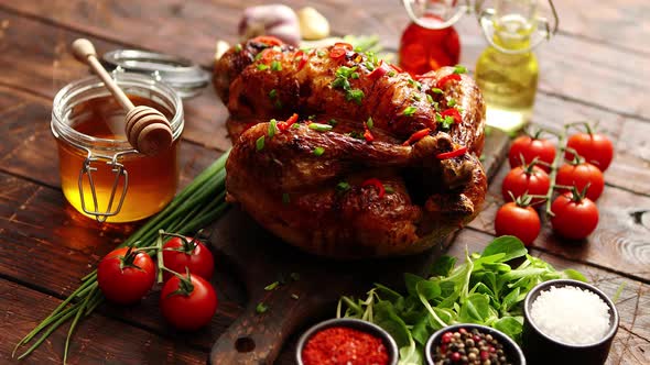 Roasted Whole Chicken or Turkey Served with Chilli Pepers and Chive