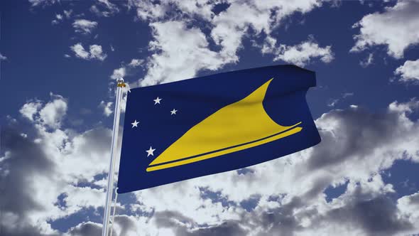 Tokelau Flag With Sky 4k