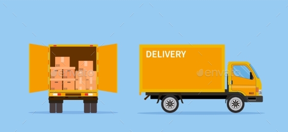 Delivery Truck Isolated Blue Background