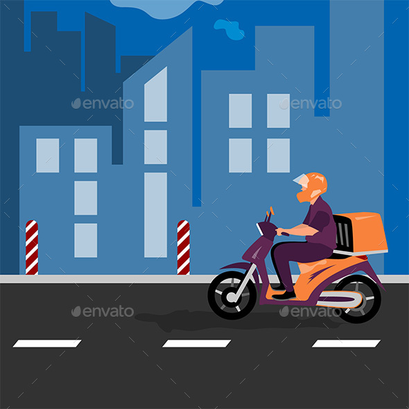 Delivery Man with Bike on the Way Vector