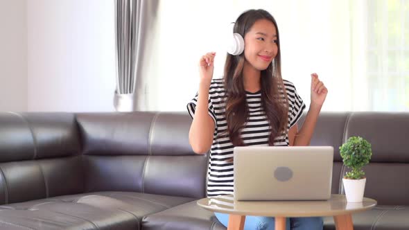 Woman use smart phone for listen music