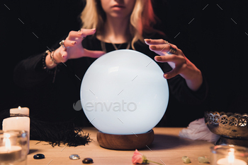 e magical crystal ball isolated on black