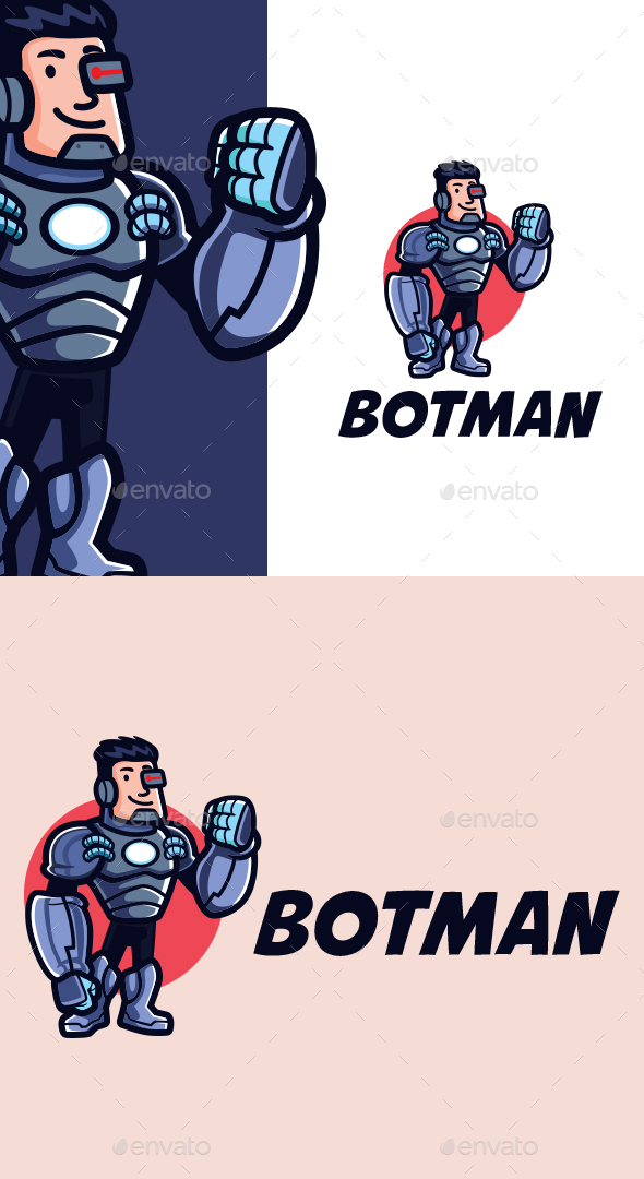 Cartoon Cyborg Character Mascot Logo