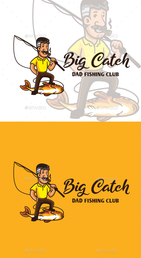 Cartoon Fishing Man Character Mascot Logo