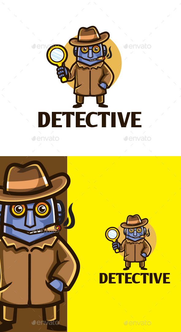 Cartoon Detective Robot Character Mascot Logo