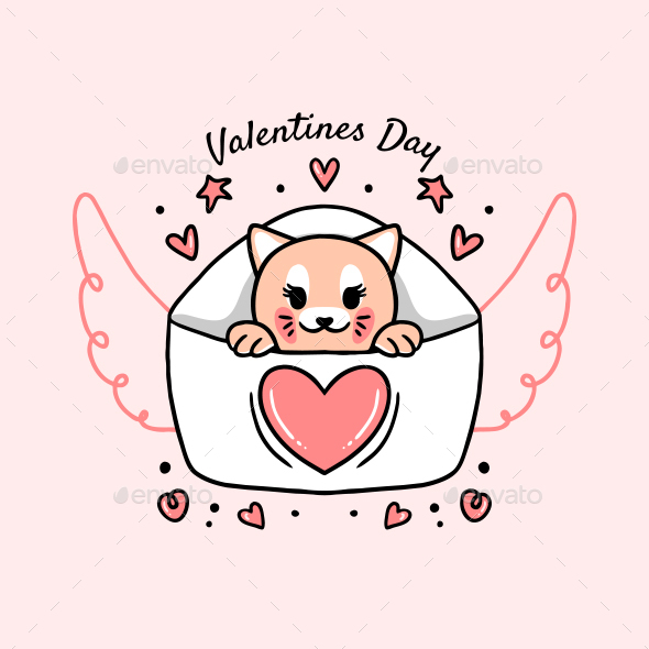cat love valentine day illustration for Merchandise Design