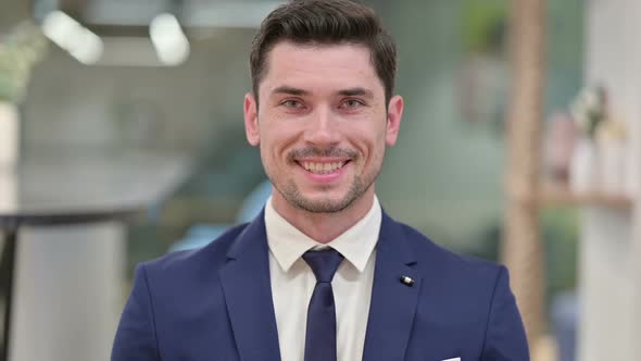 Smiling Young Businessman Looking at Camera