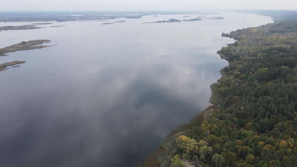 Aerial View of the Dnipro River - the Main River of Ukraine