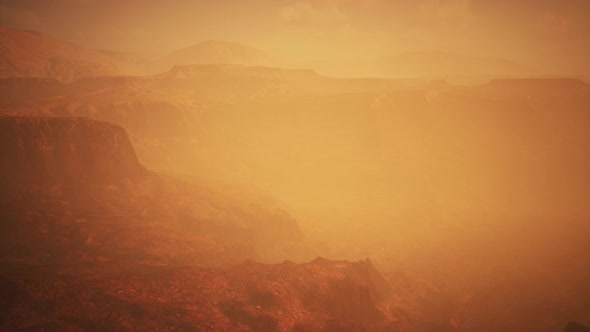 Grand Canyon National Park in Fog at Sunset