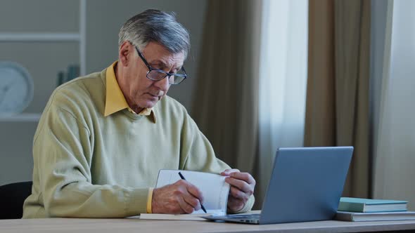 Caucasian Grandpa 60s Male Businessman Old Senior Mature Man Grandfather Writing Information in