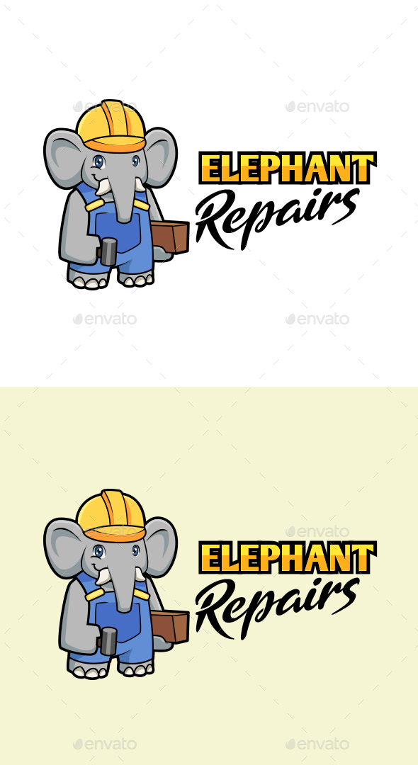 Cartoon Elephant Repair Character Mascot Logo