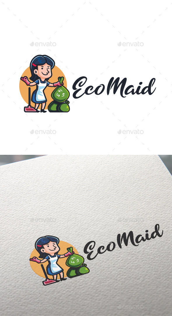 Cartoon Eco Maid Character Mascot Logo