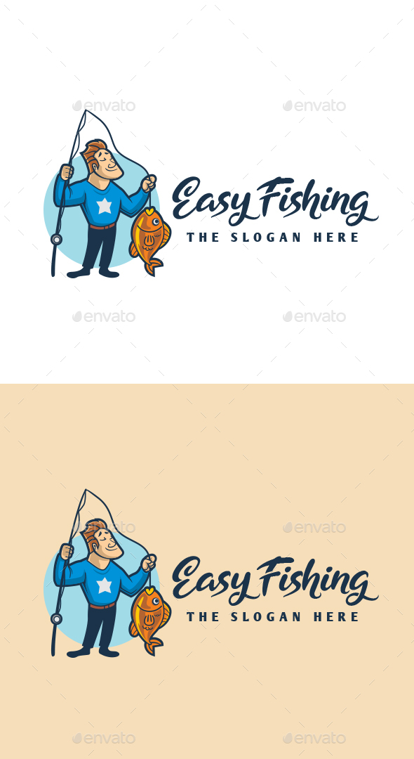 Cartoon Angler Man Character Mascot Logo