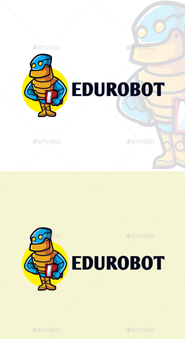 Cartoon Edu Robot Character Mascot Logo