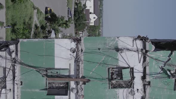 Vertical Video of a Multistorey Building Destroyed During the War in Ukraine