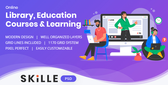 SKILLE – Online Library, Education, Course & Learning PSD Template