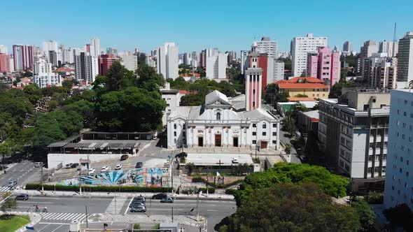 Cathedral, Church Sao Paulo, Brazil (Aerial View, Panorama, Drone Footage)