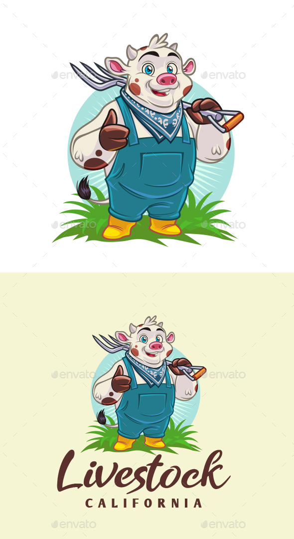 Cartoon Livestock - Cow Character Mascot Logo