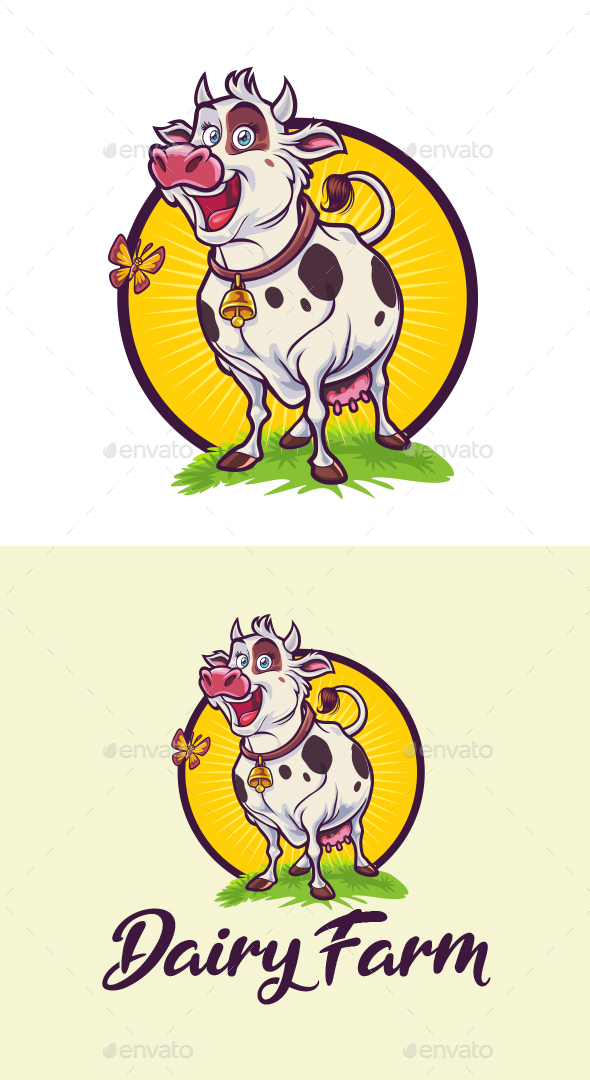 Cartoon Happy Cow - Dairy Farm Mascot Logo