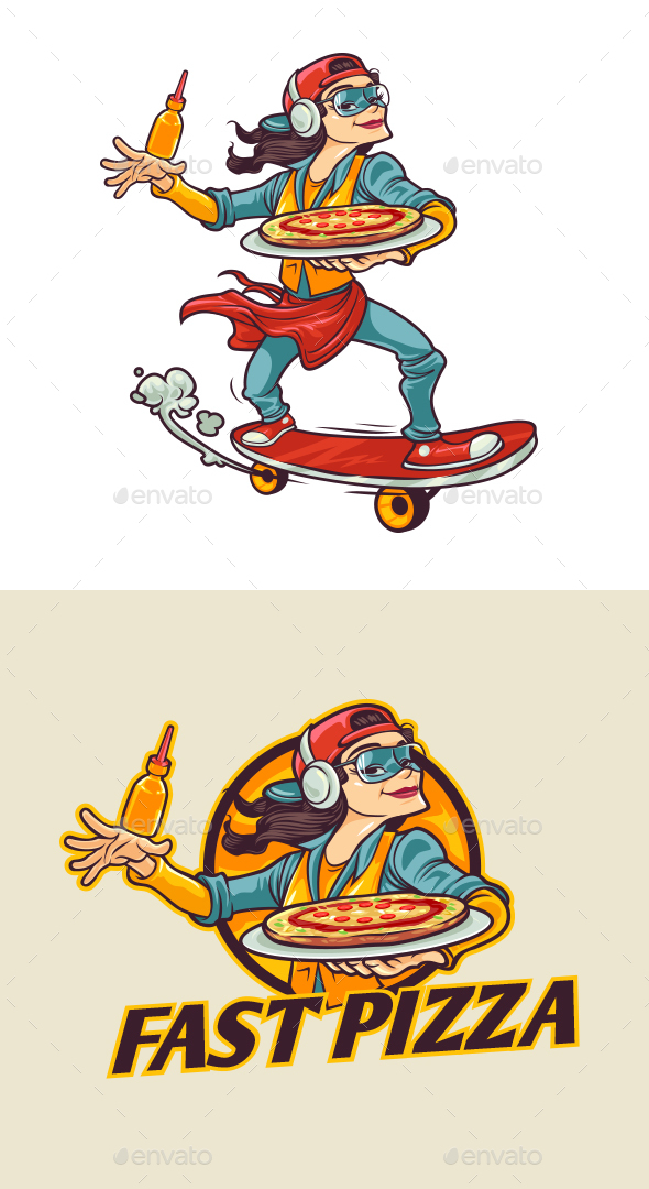 Cartoon Fast Pizza - Pizza Delivery Character Mascot Logo