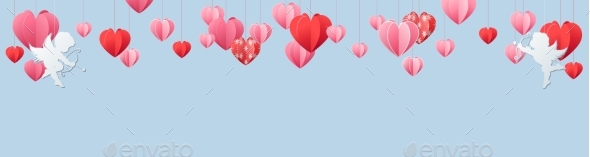 Valentines Day Panorama Banner with Heart Border
