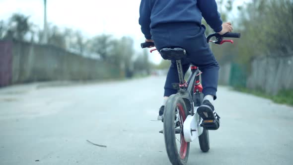 Kid Having Fun.  Dad With Preschool Son Cycling Enjoy Activity Adventure. Son Boy Cyclist Happiness.