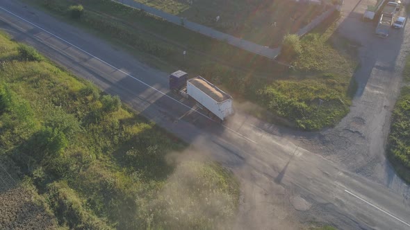 Aerial view of a truck with harvest