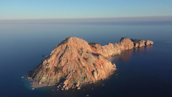 Aerial Drone View of Rocky Island in Open Ocean