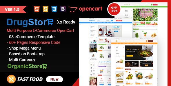 Drug, Organic & Food Store e-Commerce OpenCart 3.x Ready Theme