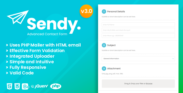 Sendy | Advanced Contact Form with File Uploader