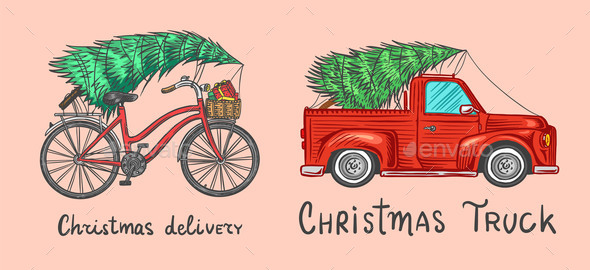 Car and Bicycle with a Christmas Tree