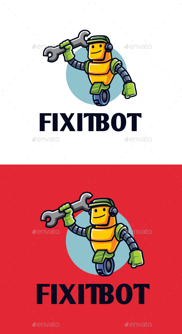 Cartoon Handyman Robot Character Mascot Logo