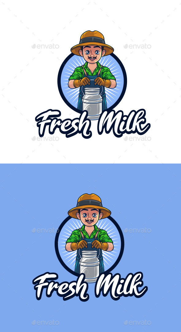 Cartoon Dairy Farmer Character Mascot Logo