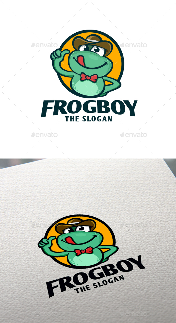 Cartoon Frog Boy Character Mascot Logo