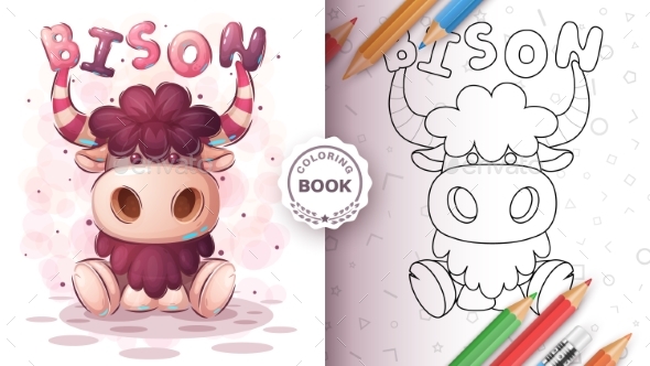Teddy Bison Animal Coloring Book