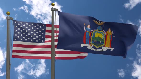 Usa Flag Vs New York State Flag  On Flagpole